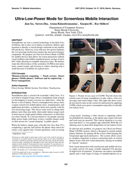 Ultra-Low-Power Mode for Screenless Mobile Interaction