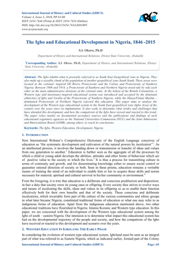 The Igbo and Educational Development in Nigeria, 1846 -2015