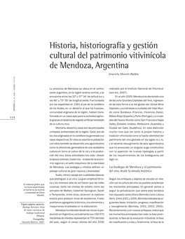 Historia, Historiografía Y Gestión Cultural Del Patrimonio Vitivinícola De Mendoza, Argentina Graciela Moretti-Baldín