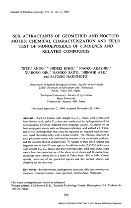 Sex Attractants of Geometrid and Noctuid Moths: Chemical Characterization and Field Test of Monoepoxides of 6,9-Dienes and Related Compounds