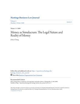 Money As Simulacrum: the Legal Nature and Reality of Money John J