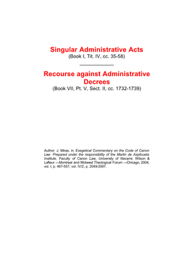Singular Administrative Acts Recourse Against Administrative Decrees