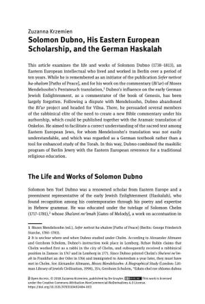 Solomon Dubno, His Eastern European Scholarship, and the German Haskalah