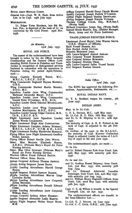 4742 the London Gazette, 23 July, 1937 Royal Army Medical Corps