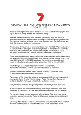 Record Telethon 2013 Raises a Staggering $ 20,701,272