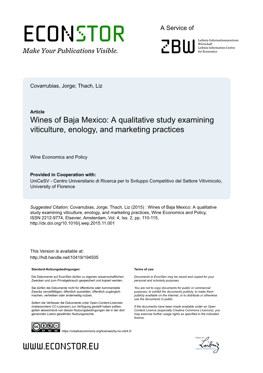 Wines of Baja Mexico: a Qualitative Study Examining Viticulture, Enology, and Marketing Practices