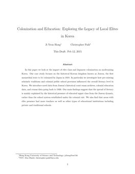 Colonization and Education: Exploring the Legacy of Local Elites in Korea
