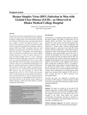 Herpes Simplex Virus (HSV) Infection in Men with Genital Ulcer Disease (GUD)—As Observed in Dhaka Medical College Hospital