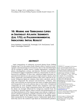 10. Marine and Terrigenous Lipids in Southeast Atlantic Sediments (Leg 175) As Paleoenvironmental Indicators: Initial Results1