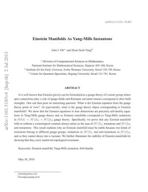 Einstein Manifolds As Yang-Mills Instantons