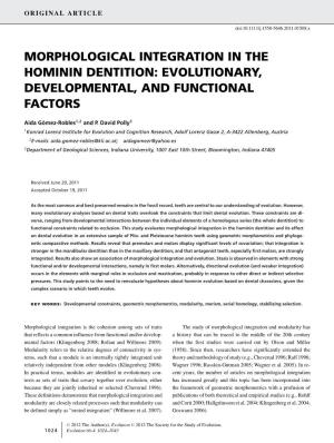 Morphological Integration in the Hominin Dentition: Evolutionary, Developmental, and Functional Factors