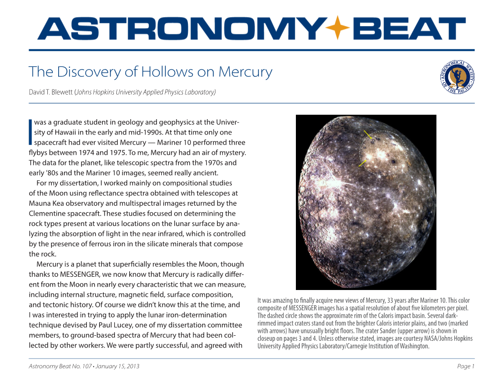 The Discovery of Hollows on Mercury