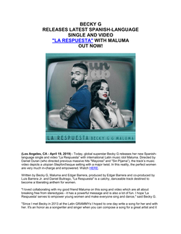 Becky G Releases Latest Spanish-Language Single and Video "La Respuesta" with Maluma out Now!