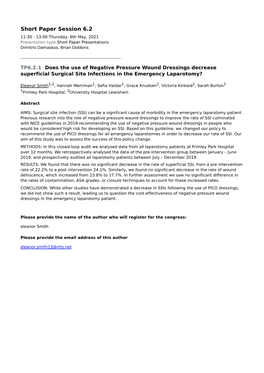 Short Paper Session 6.2 11:30 - 13:00 Thursday, 6Th May, 2021 Presentation Type Short Paper Presentations Dimitris Damaskos, Brian Dobbins