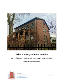 Mowry-Addison Mansion City of Pittsburgh Historic Landmark Nomination