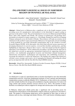 Inland Port Logistical Issues in Northern Region of Peninsular Malaysia