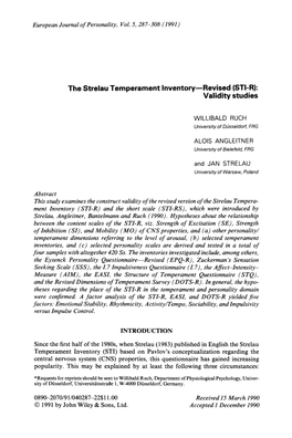 The Strelau Temperament Inventory-Revised (STI-R): Validity Studies