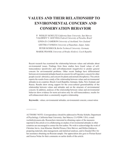 Values and Their Relationship to Environmental Concern and Conservation Behavior