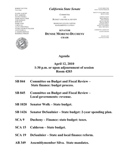 Agenda April 12, 2010 1:30 P.M. Or Upon Adjournment of Session Room