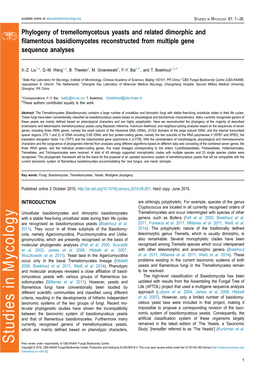 Phylogeny of Tremellomycetous Yeasts and Related Dimorphic and Filamentous Basidiomycetes Reconstructed from Multiple Gene Seque