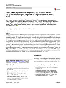 Divergent Brain Gene Expression Patterns Associate with Distinct Cell‑Specifc Tau Neuropathology Traits in Progressive Supranuclear Palsy
