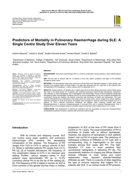 Predictors of Mortality in Pulmonary Hemorrhage During the Course Of