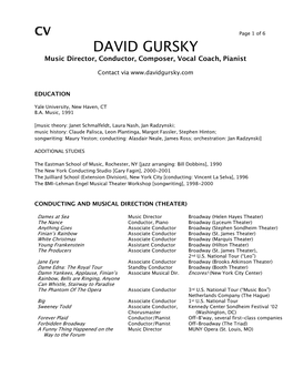 DAVID GURSKY Music Director, Conductor, Composer, Vocal Coach, Pianist