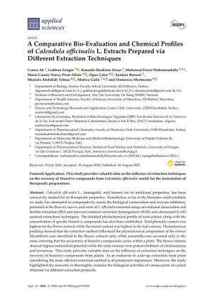 A Comparative Bio-Evaluation and Chemical Profiles of Calendula