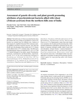 Assessment of Genetic Diversity and Plant