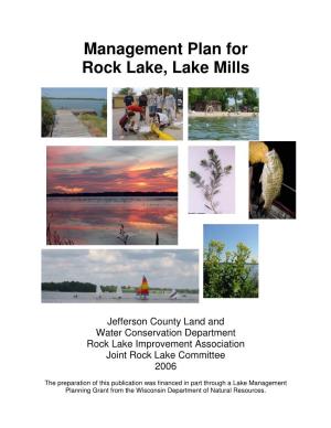 Management Plan for Rock Lake, Lake Mills