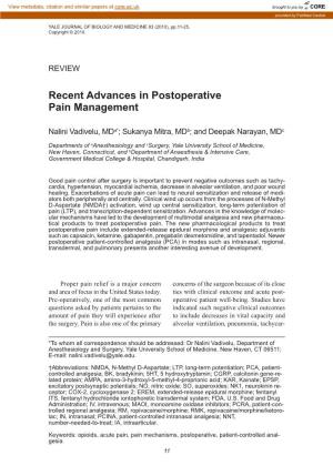 Recent Advances in Postoperative Pain Management