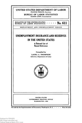 UNEMPLOYMENT INSURANCE and RESERVES in the UNITED STATES a Selected List of Recent References