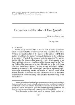 Cervantes As Narrator of Don Quijote