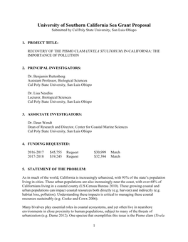 University of Southern California Sea Grant Proposal Submitted by Cal Poly State University, San Luis Obispo