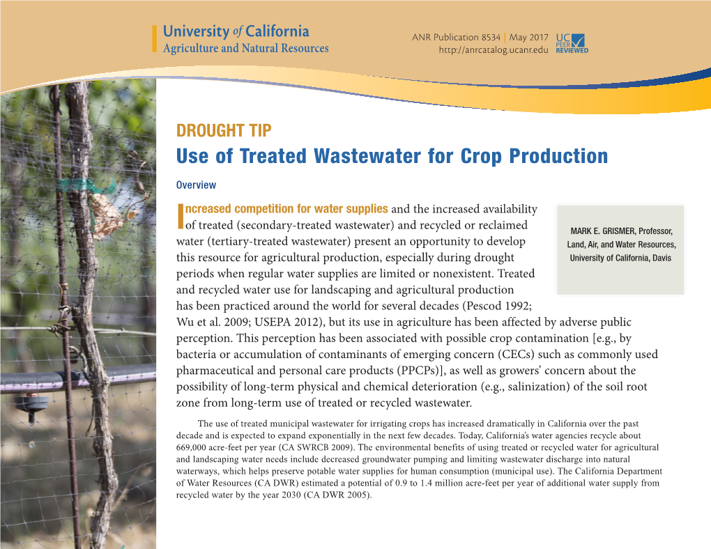 Use of Treated Wastewater for Crop Production