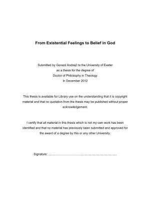 From Existential Feelings to Belief in God