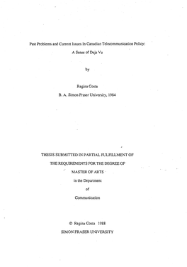 Past Problems and Current Issues in Canadian Telecommunication Policy