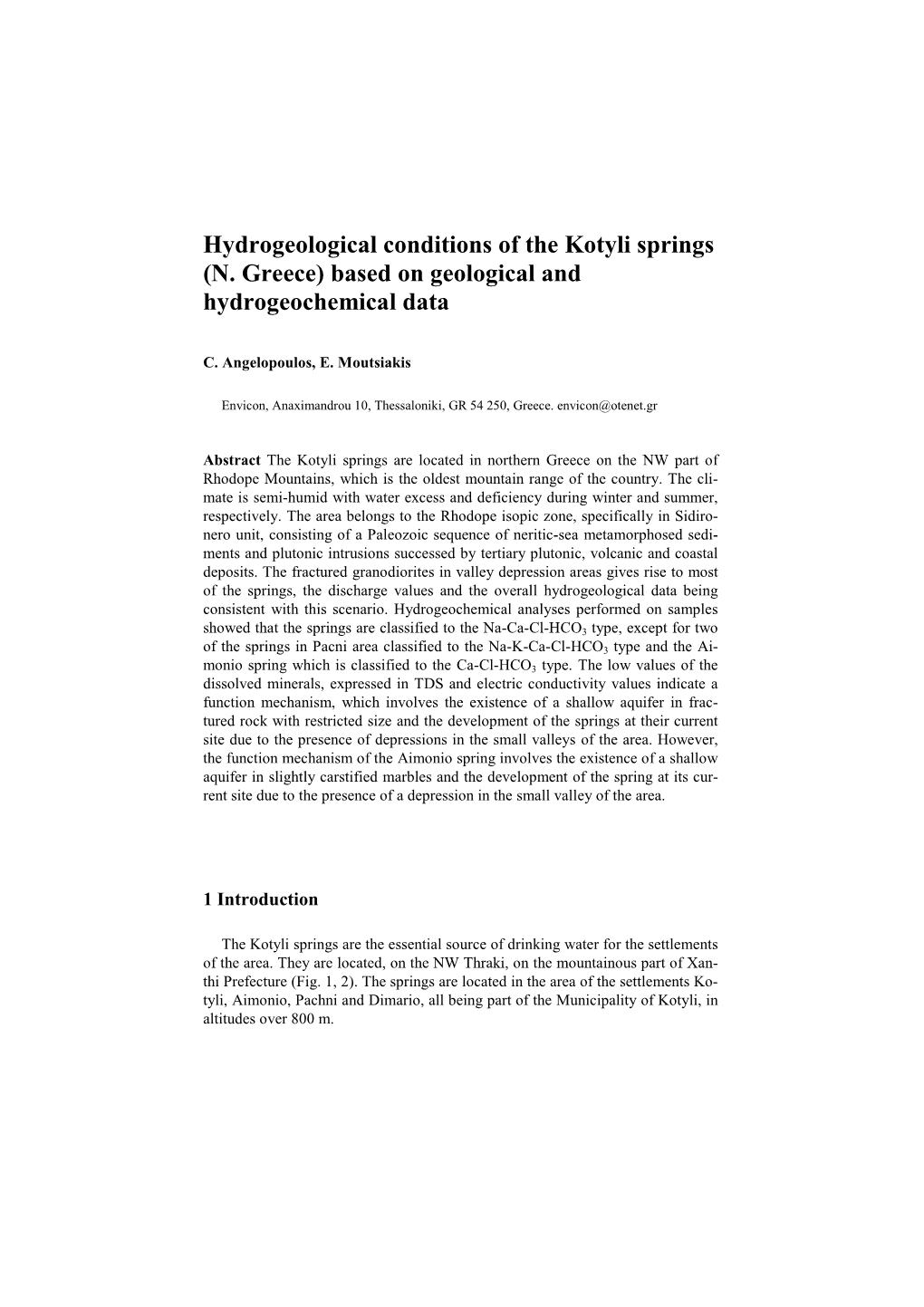 Hydrogeological Conditions of the Kotyli Springs (N