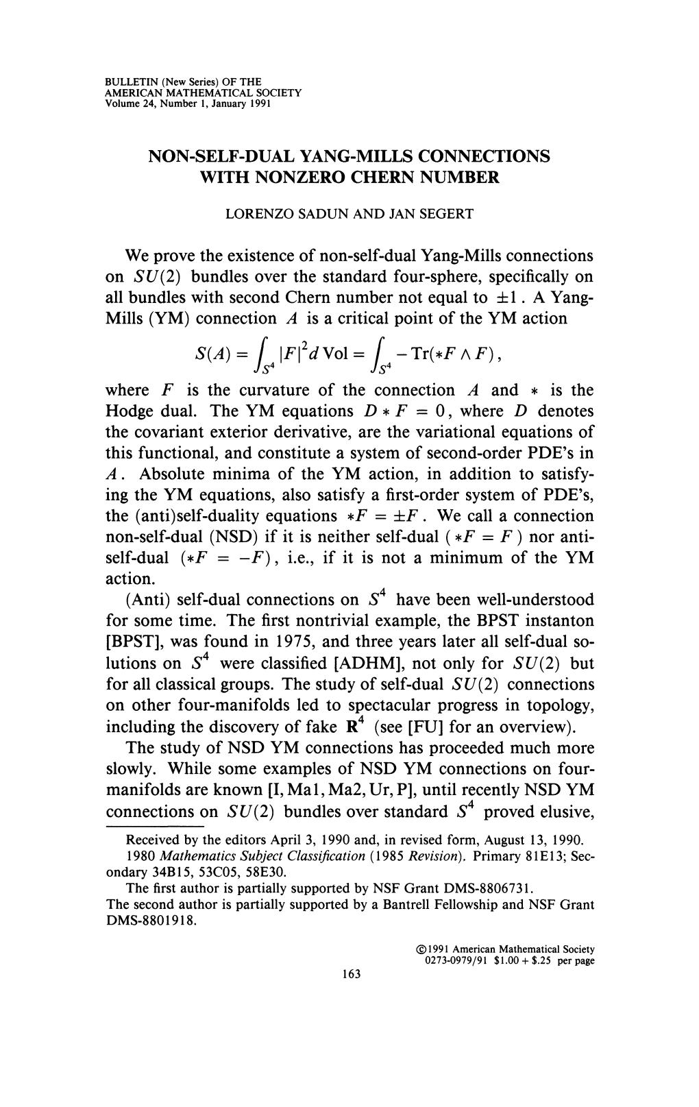 Non-Self-Dual Yang-Mills Connections with Nonzero Chern Number