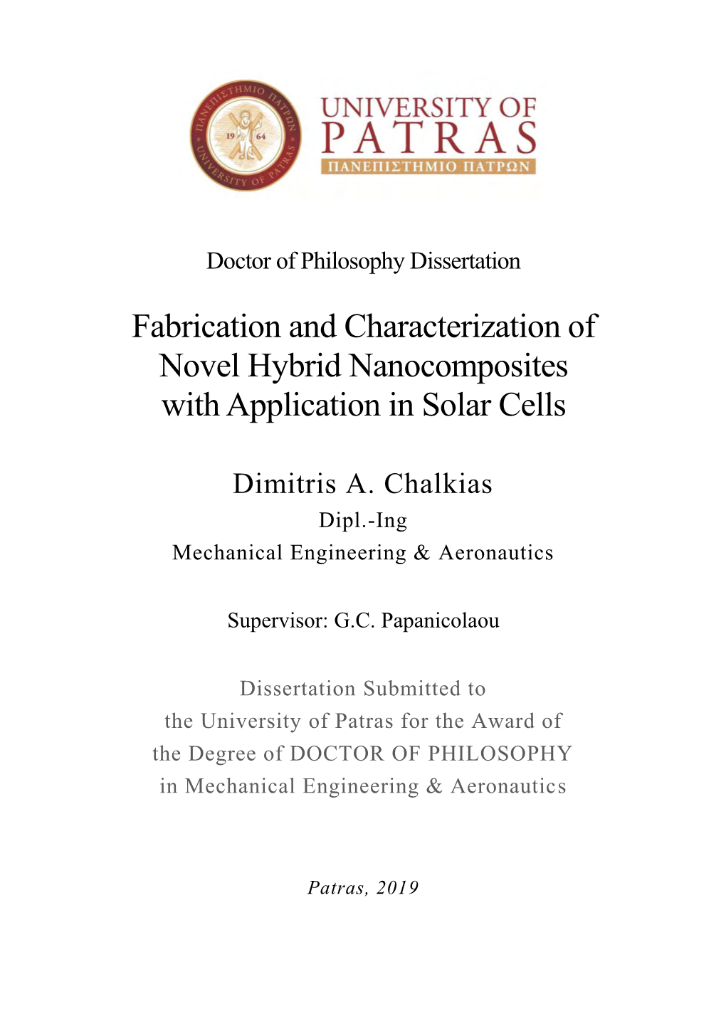 Fabrication and Characterization of Novel Hybrid Nanocomposites with Application in Solar Cells
