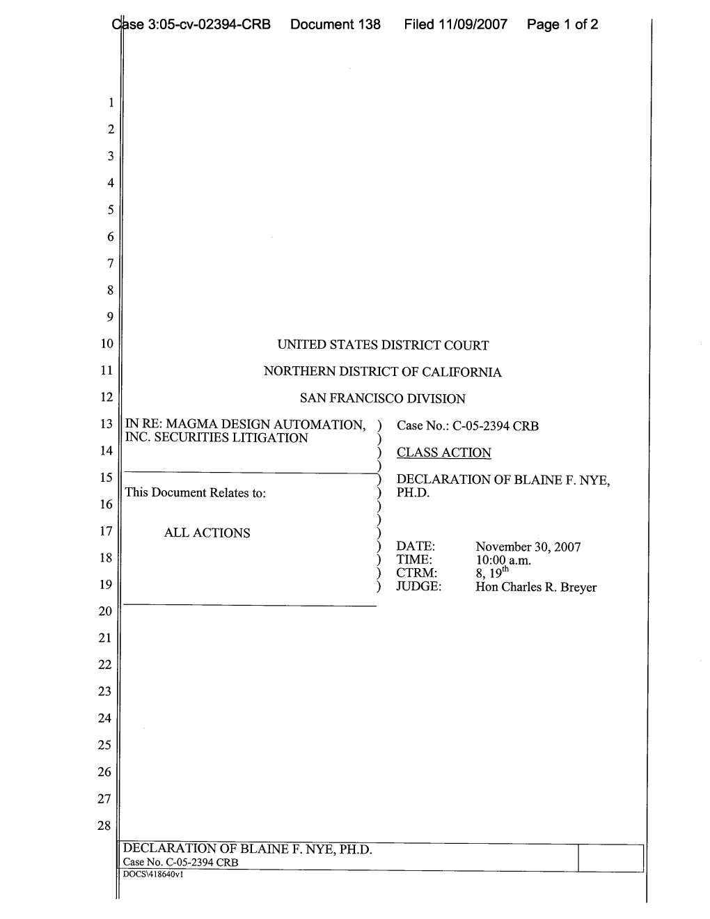 Magma Design Automation, Inc. Securities Litigation 05-CV-02394