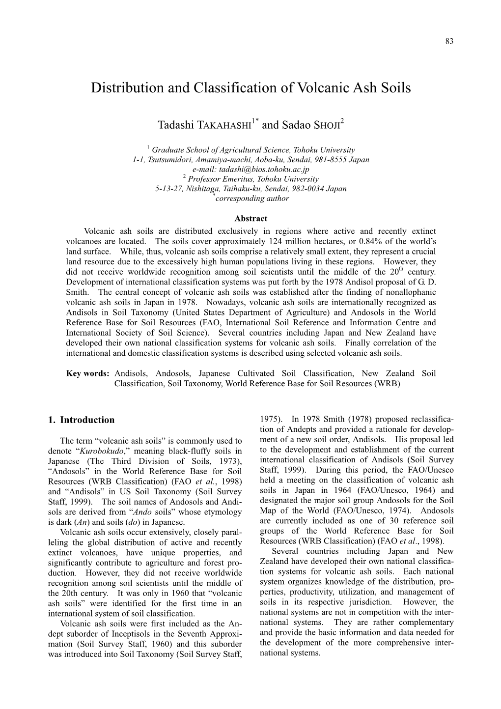 Distribution and Classification of Volcanic Ash Soils