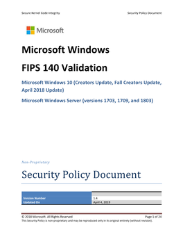 Microsoft Windows FIPS 140 Validation Security Policy Document