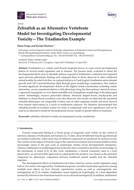 Zebrafish As an Alternative Vertebrate Model for Investigating Developmental Toxicity—The Triadimefon Example