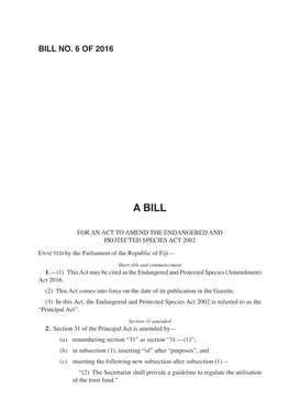 A Bill for an Act to Amend the Endangered And