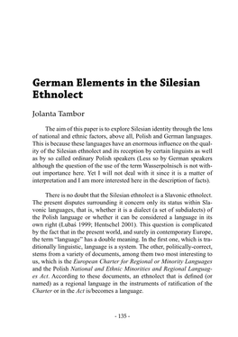 German Elements in the Silesian Ethnolect