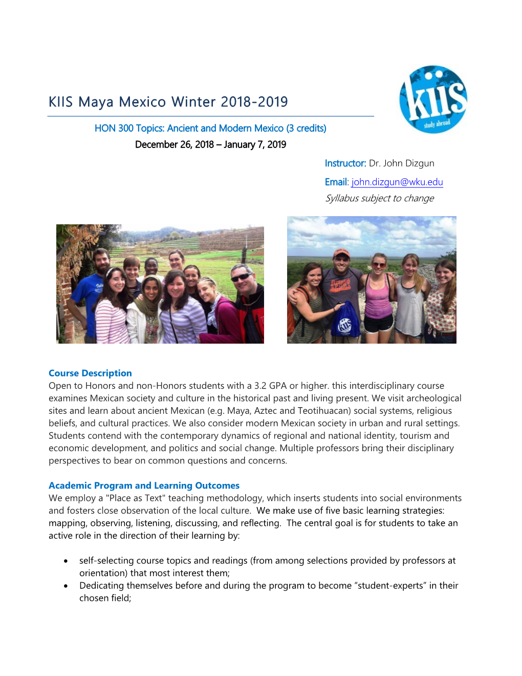 KIIS Maya Mexico Winter 2018-2019