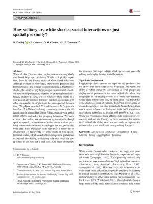 How Solitary Are White Sharks: Social Interactions Or Just Spatial Proximity?