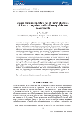 Oxygen Consumption Rate V. Rate of Energy Utilization of Fishes: a Comparison and Brief History of the Two Measurements