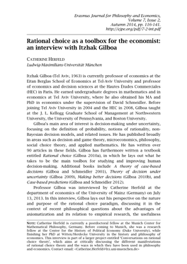 Rational Choice As a Toolbox for the Economist: an Interview with Itzhak Gilboa